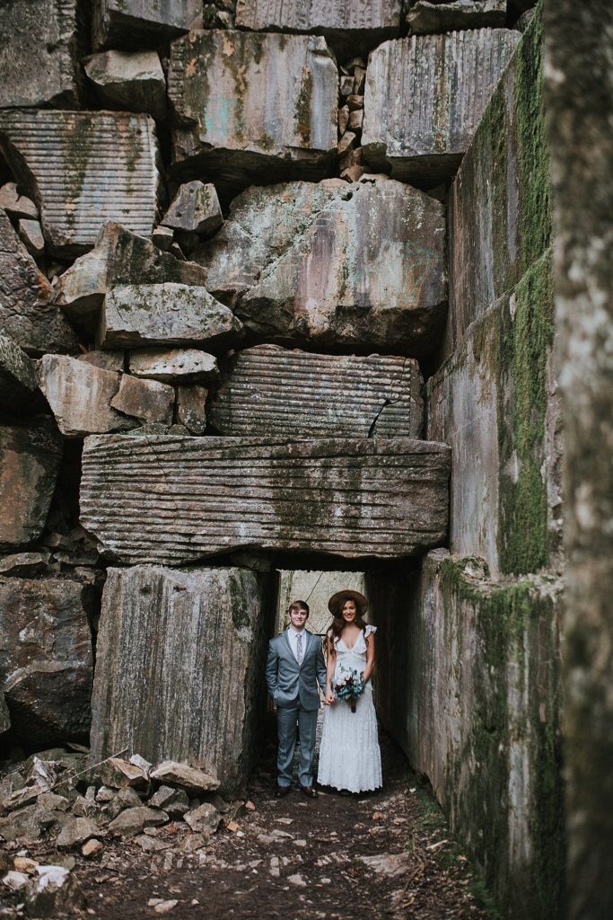 bride and groom after elopement in the quarry located in knoxville