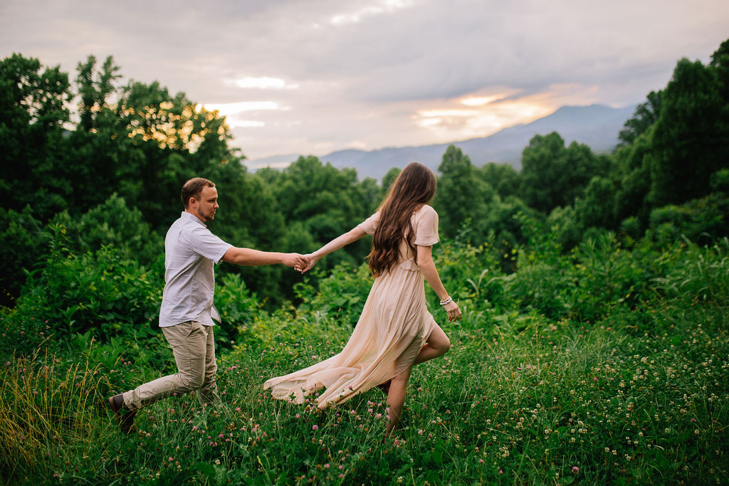 smoky mountains engagements walking in beautiful field