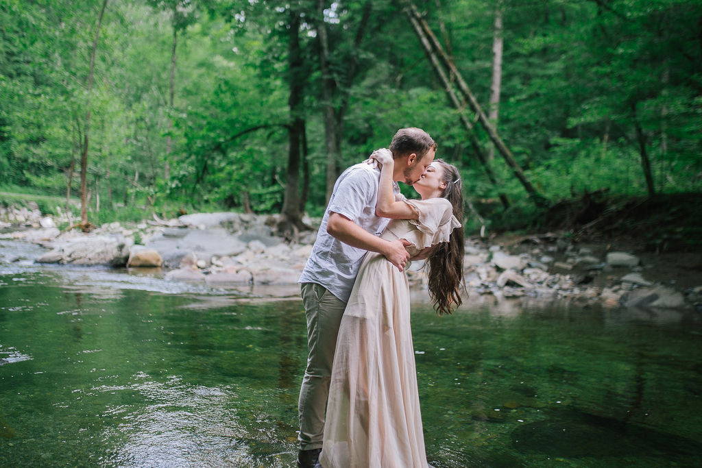 cades cove engagement session dancing in water