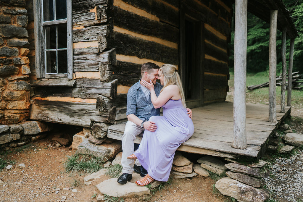 Cade's Cove engagement session at a rustic cabin