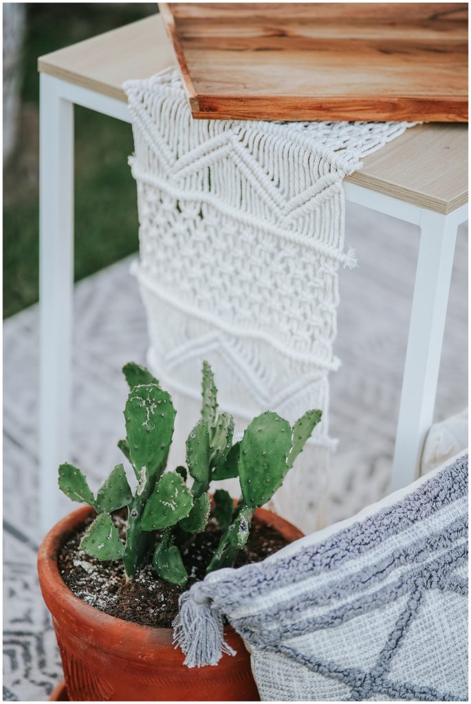 Outer Banks bohemian covid ceremony elopement look for the light photo video cacti macrame reception decor