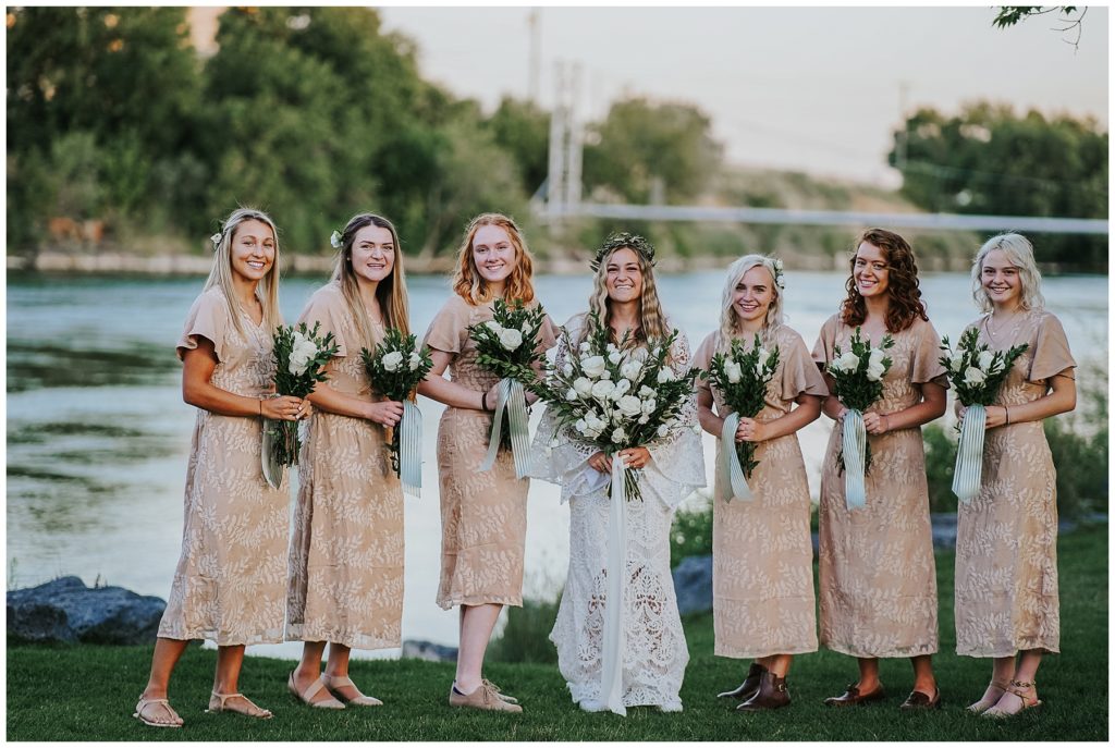 Outer Banks bohemian covid ceremony elopement look for the light photo video bridesmaids long blush lace dress