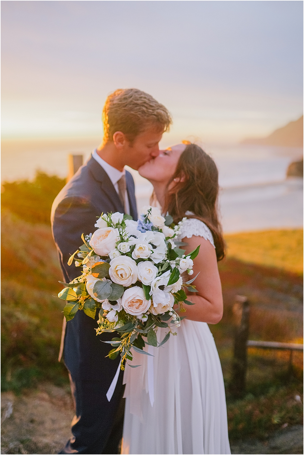 Outer banks big sur elopement photographer sunset intimate kiss