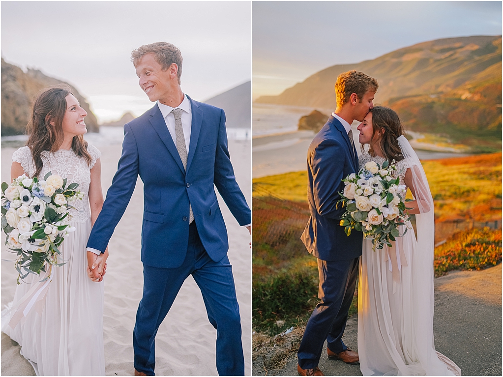 outer banks big sur elopement first looks sunset beach front view