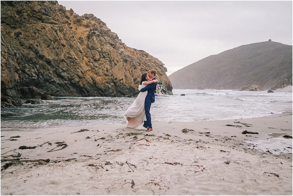 Outer banks big sur elopement photographer bride and groom first dance on the beach