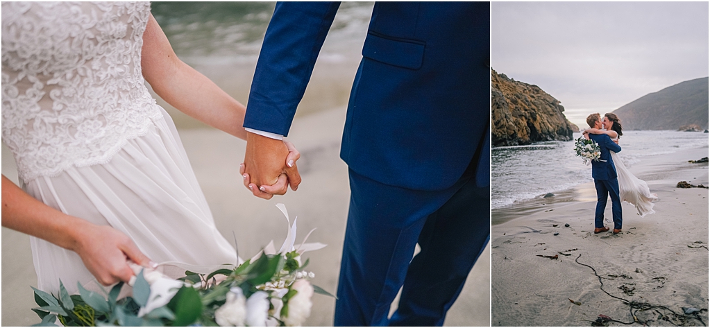 Outer banks big sur elopement photographer holding hands on the beach