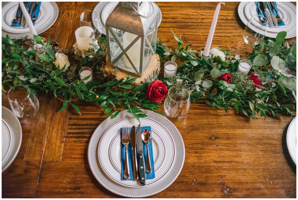 wedding table greenery and decor for grand teton cabin elopement