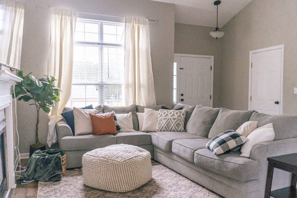 large grey couch in Knoxville Tennessee with modern decor