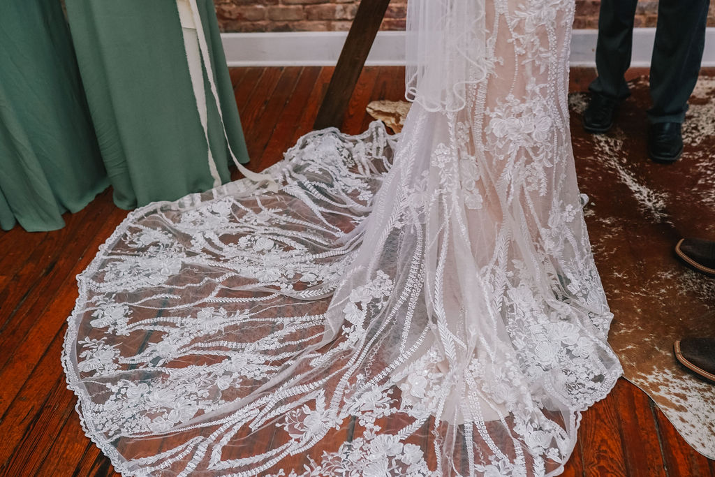 bride's gown on wedding day during louisiana wedding