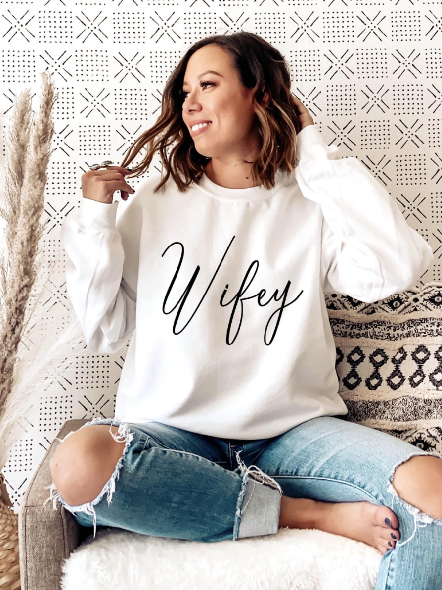 bride gift guide. wifey sweater in white and black