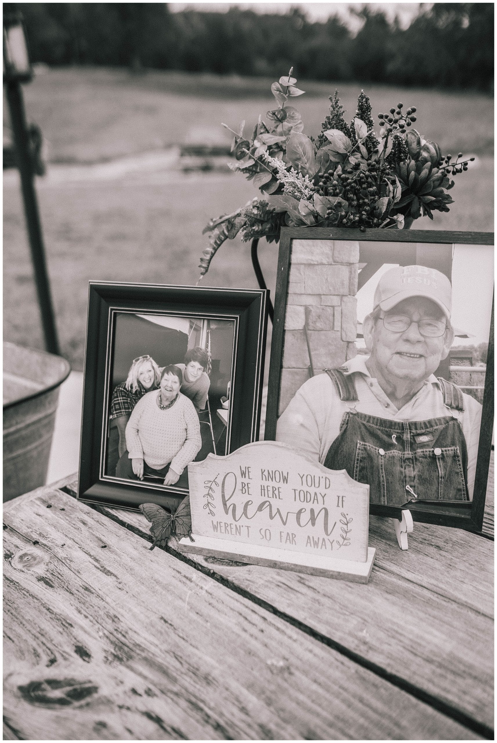pictures of family that passed away and couldn't be at wedding, if heaven weren't so far away wedding decor