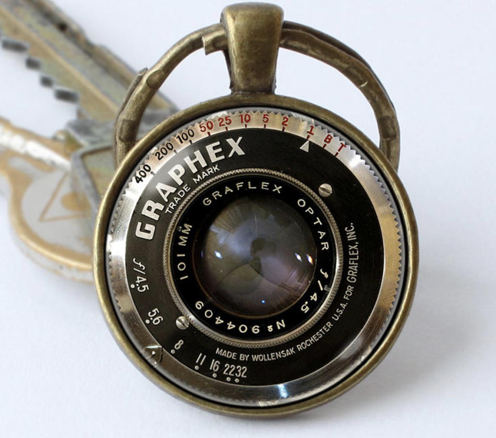old camera lens keychain for photographers
