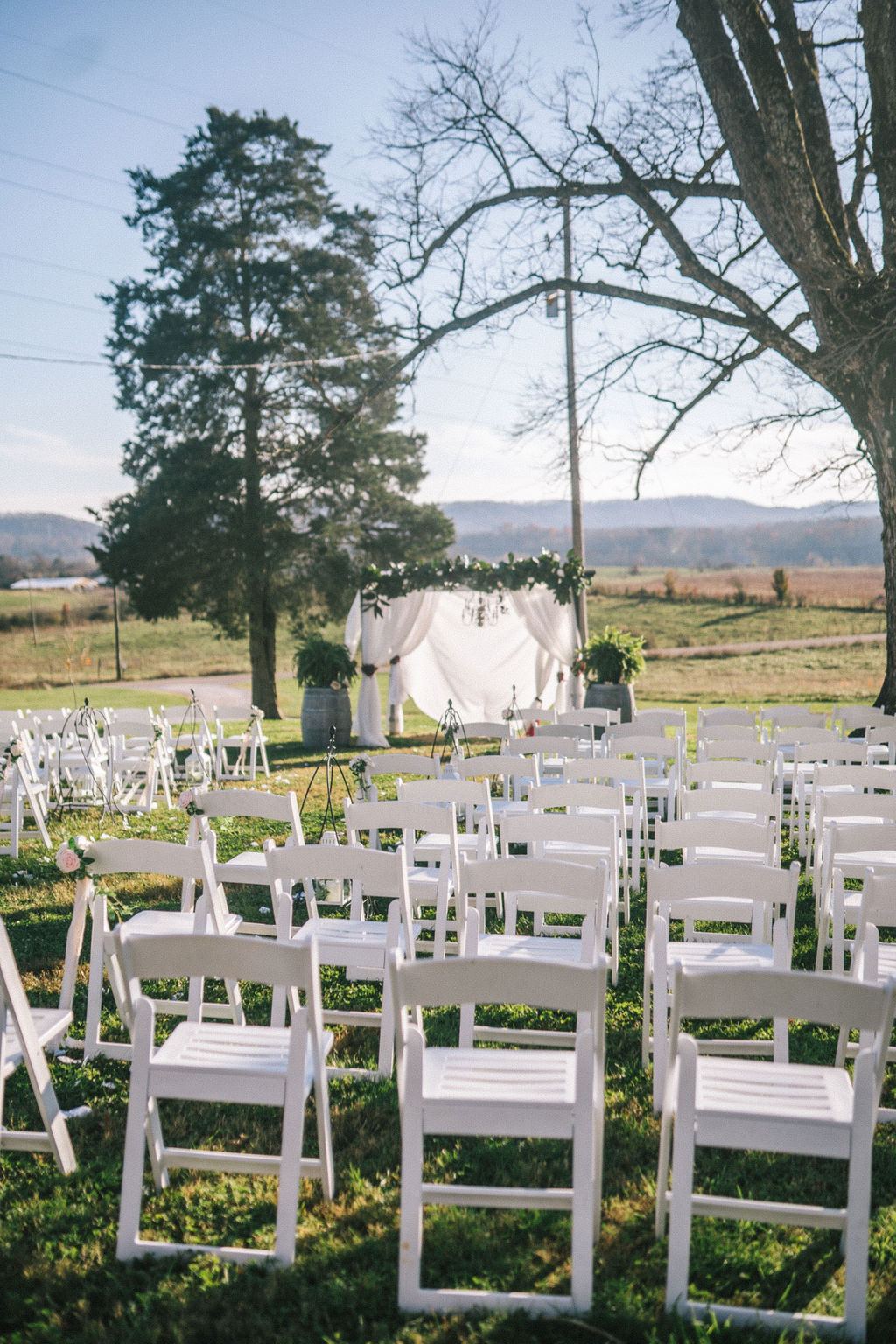 Wedding Photographers Sacramento capture wedding ceremony decor and set up at smoky mountain wedding