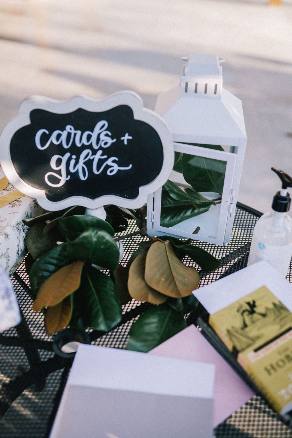 Wedding Photographer Sacramento captures card and gifts table with boho chic decor in knoxville wedding