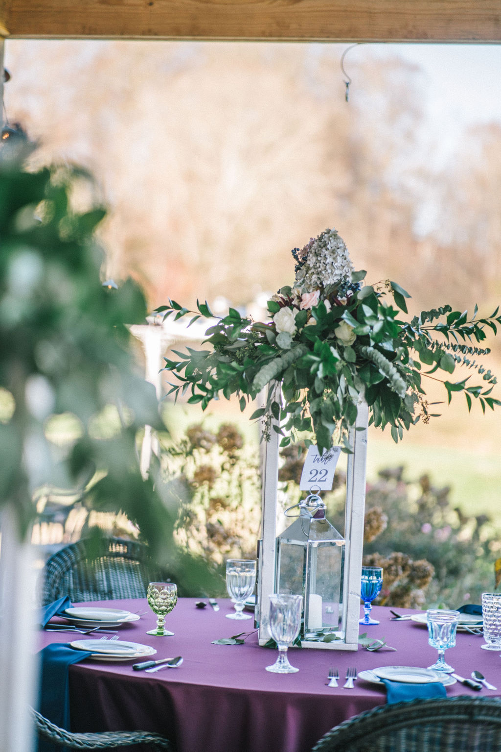 romantic wedding decor on tables and chairs for smoky mountain wedding