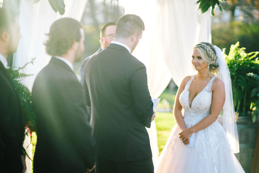 bride and groom reciting vows during smoky mountain wedding ceremony