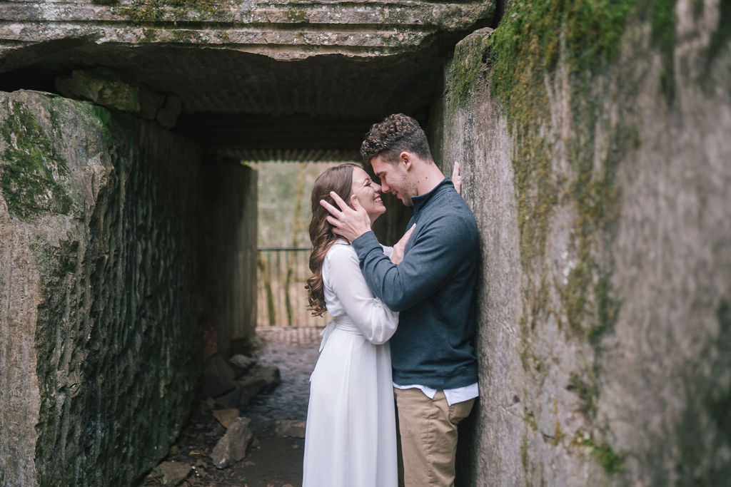 man and woman posing during engagement session