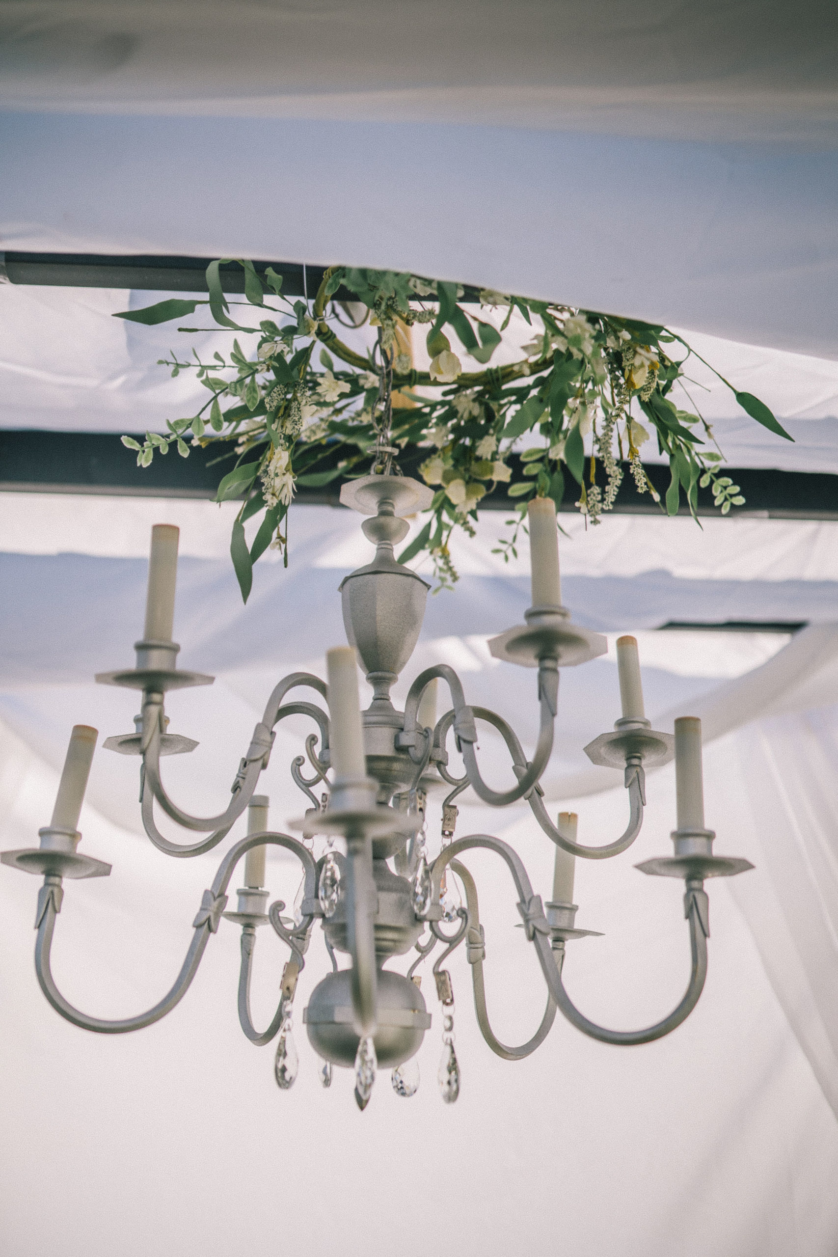 gorgeous vintage chandelier used in an outdoor wedding decor
