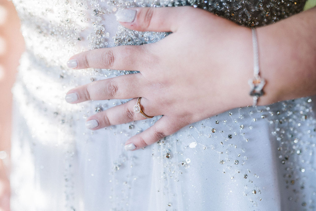 detail shot of an engagement ring.
