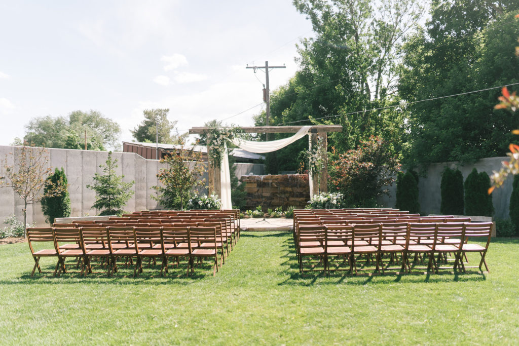 ceremony space in a backyard for a Spring wedding for and Italian wedding